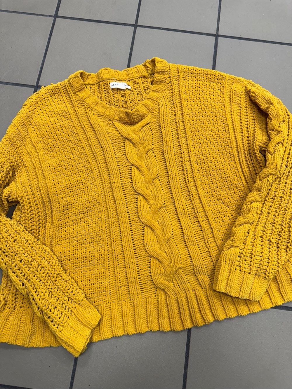 Aeropostale Chunky Cable Crewneck Sweater in Mustard